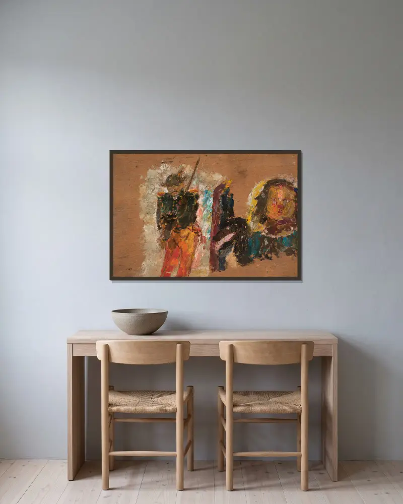 Schütze und Kopf von Tadeusz Makowski gerahmt an einer Wand