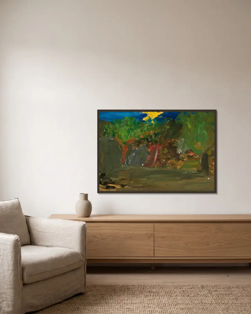Sun over a garden av Tadeusz Makowski inramad på en vägg