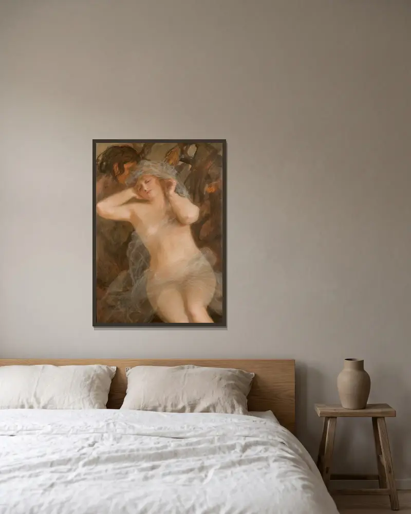 Nymph and Satyr av Teodor Axentowicz inramad på en vägg