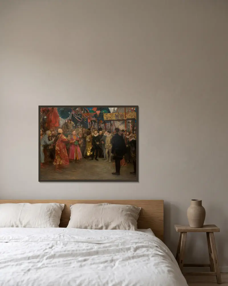 Polnische Gesandte vor Heinrich von Valois von Teodor Axentowicz gerahmt an einer Wand