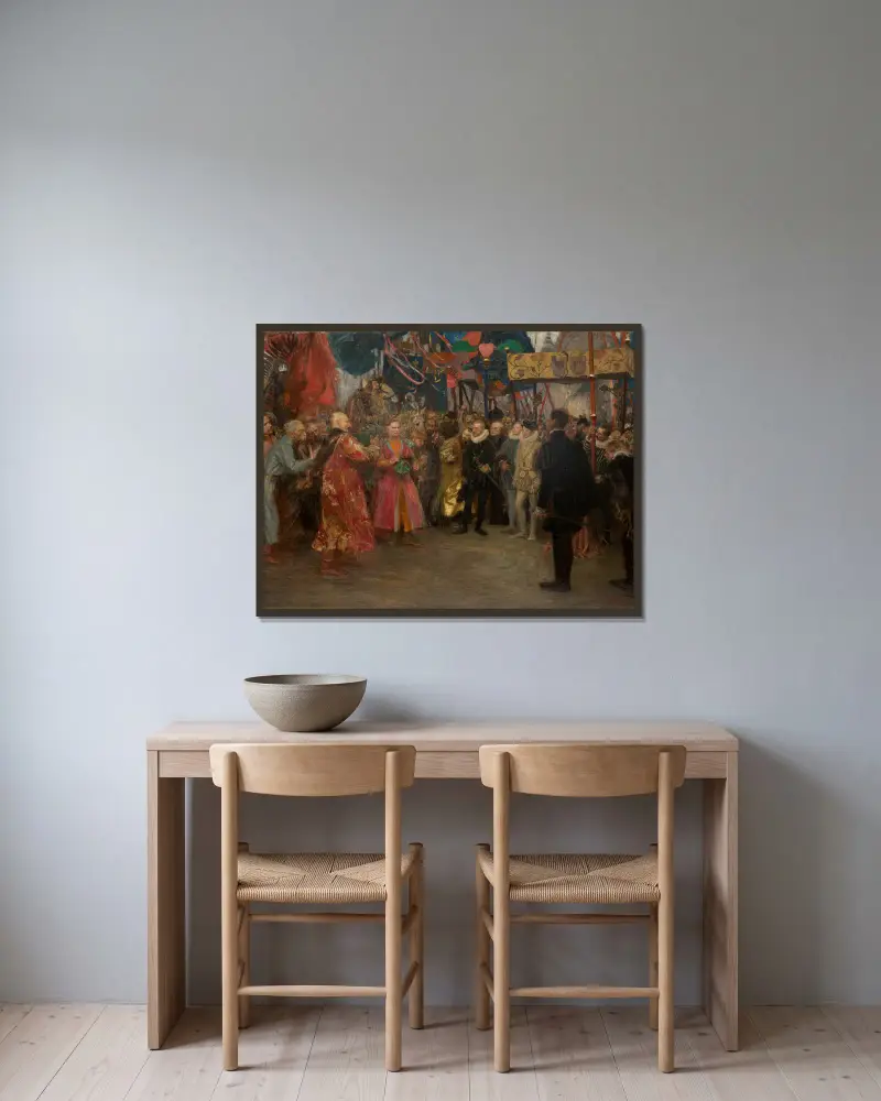 Polnische Gesandte vor Heinrich von Valois von Teodor Axentowicz gerahmt an einer Wand