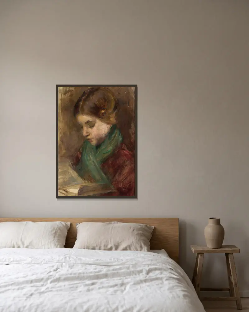 Porträtt av en flicka av Teodor Axentowicz inramad på en vägg