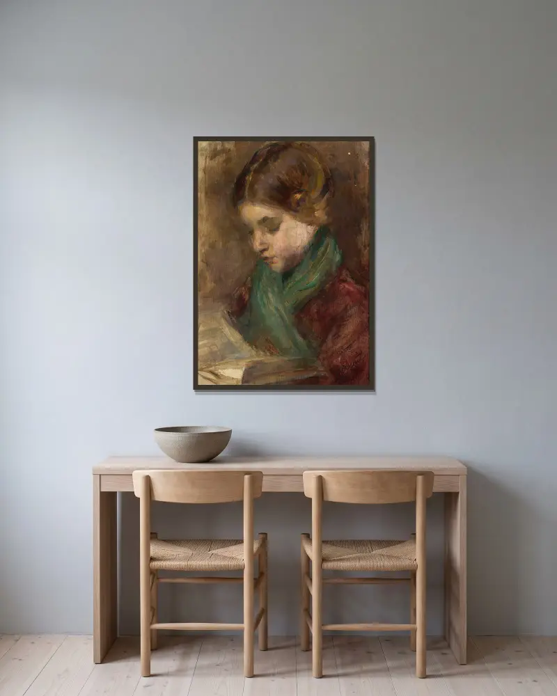 Porträtt av en flicka av Teodor Axentowicz inramad på en vägg