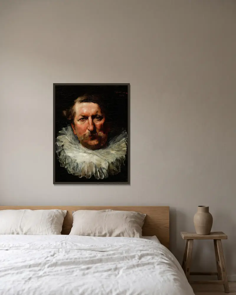 Porträtt av en man i krås av Teodor Axentowicz inramad på en vägg