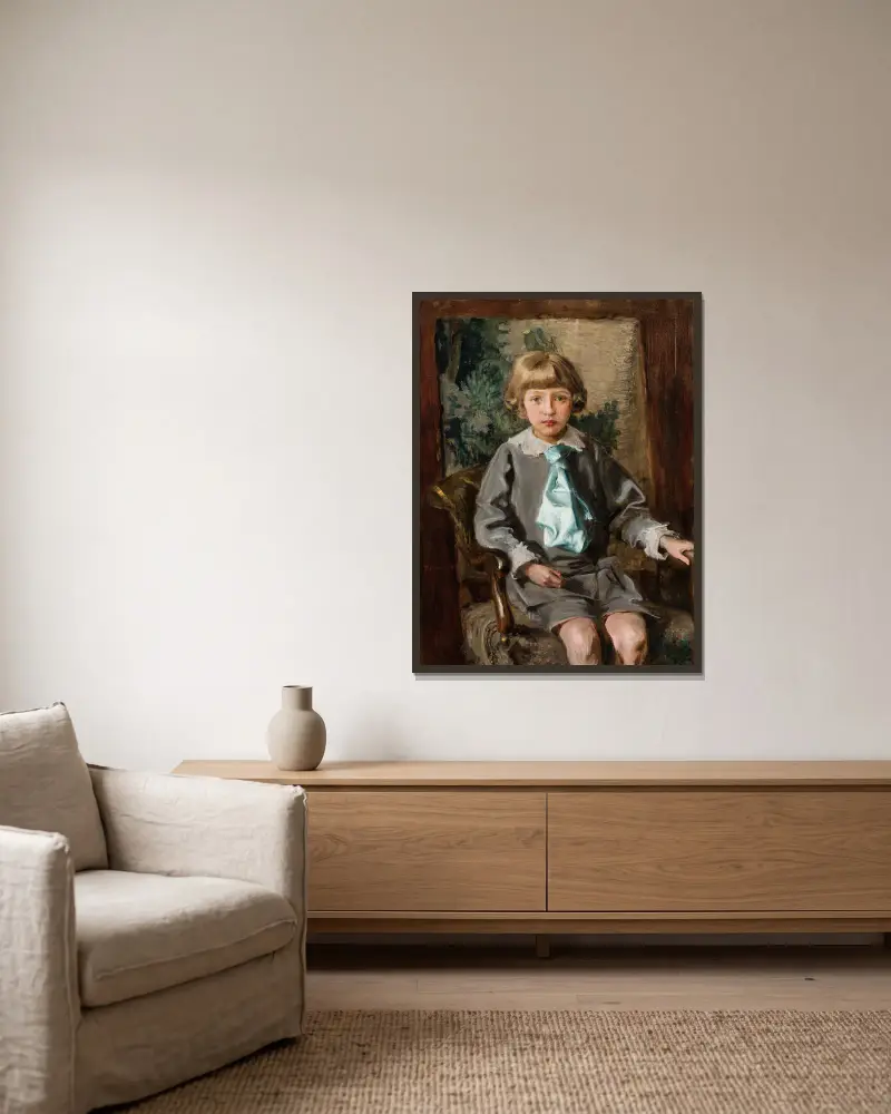 Portret Iwo Łomińskiego jako dziecka, Teodor Axentowicz w ramie na ścianie