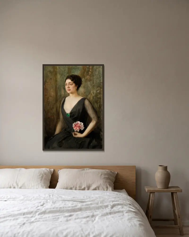 Porträt der Izabela Szembekowa von Teodor Axentowicz gerahmt an einer Wand