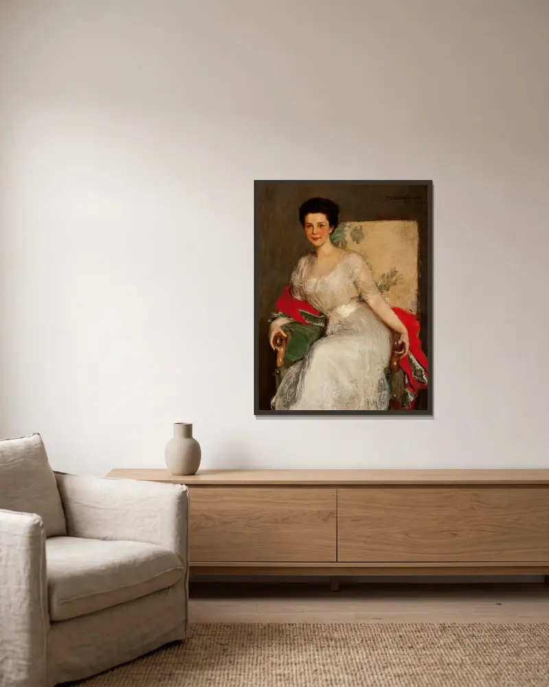 Porträt der Zofia Brzeska von Teodor Axentowicz gerahmt an einer Wand