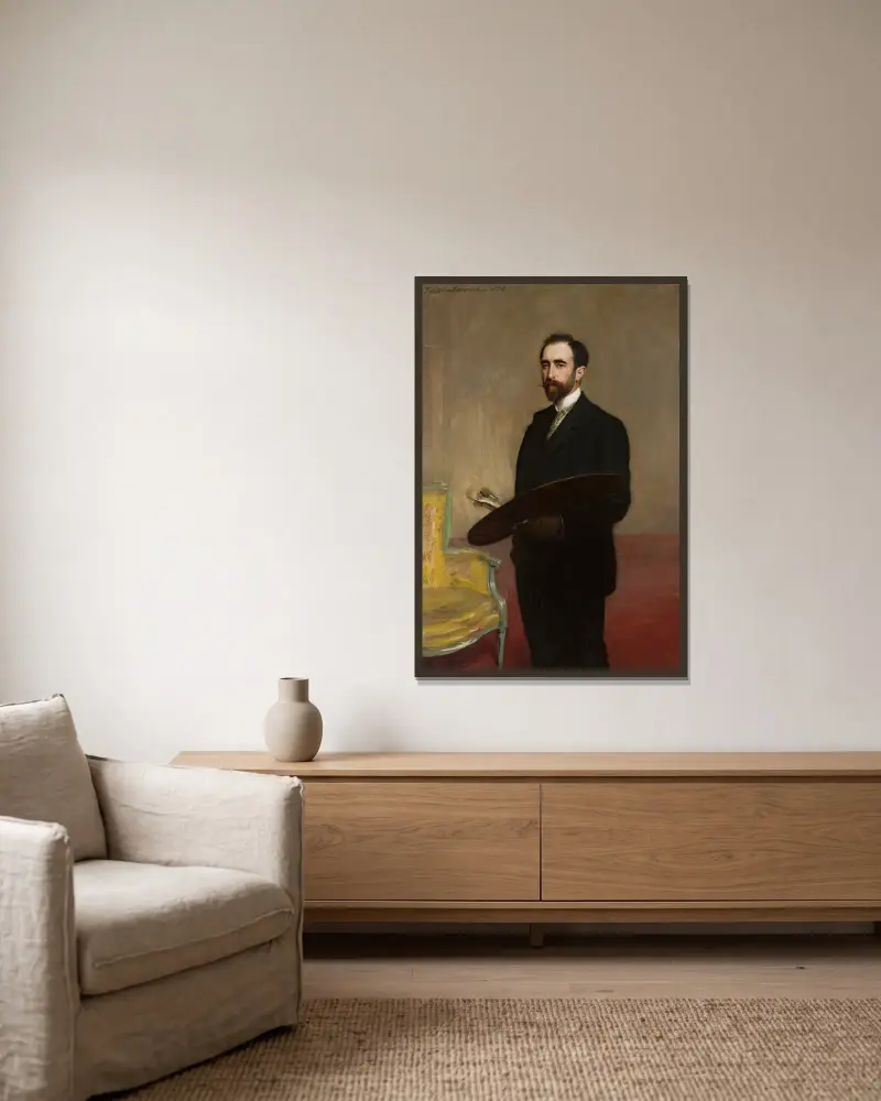 Selbstporträt mit Palette von Teodor Axentowicz gerahmt an einer Wand