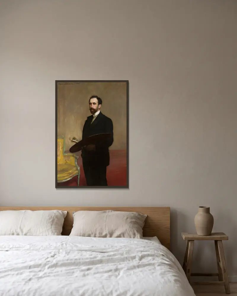 Selbstporträt mit Palette von Teodor Axentowicz gerahmt an einer Wand