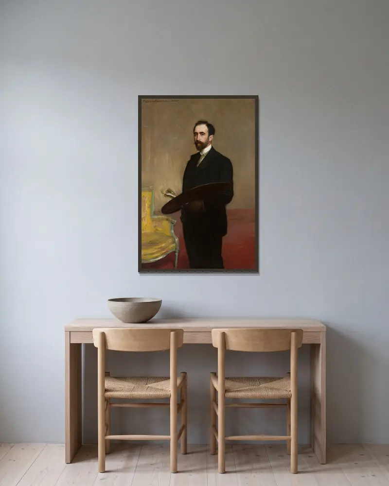 Selbstporträt mit Palette von Teodor Axentowicz gerahmt an einer Wand