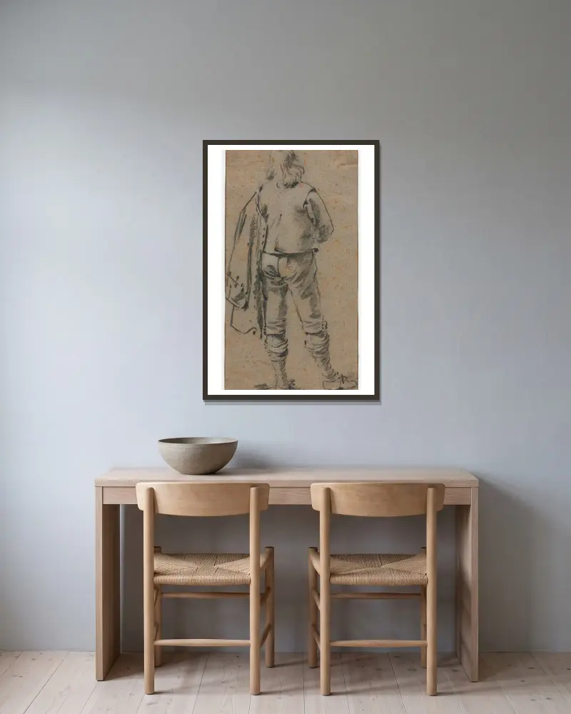 A Man Standing Seen from the Back av Gerard ter Borch inramad på en vägg