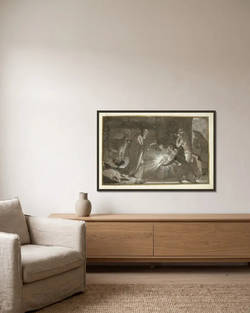 Herdarnas tillbedjan av Gerard ter Borch inramad på en vägg