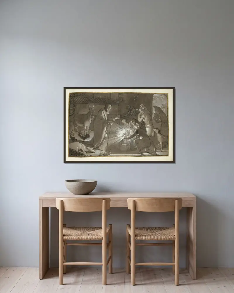 Herdarnas tillbedjan av Gerard ter Borch inramad på en vägg