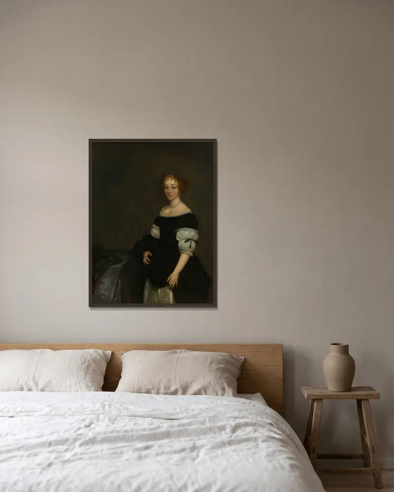 Aletta Pancras (1649-1707) Wife of François de Vicq av Gerard ter Borch inramad på en vägg