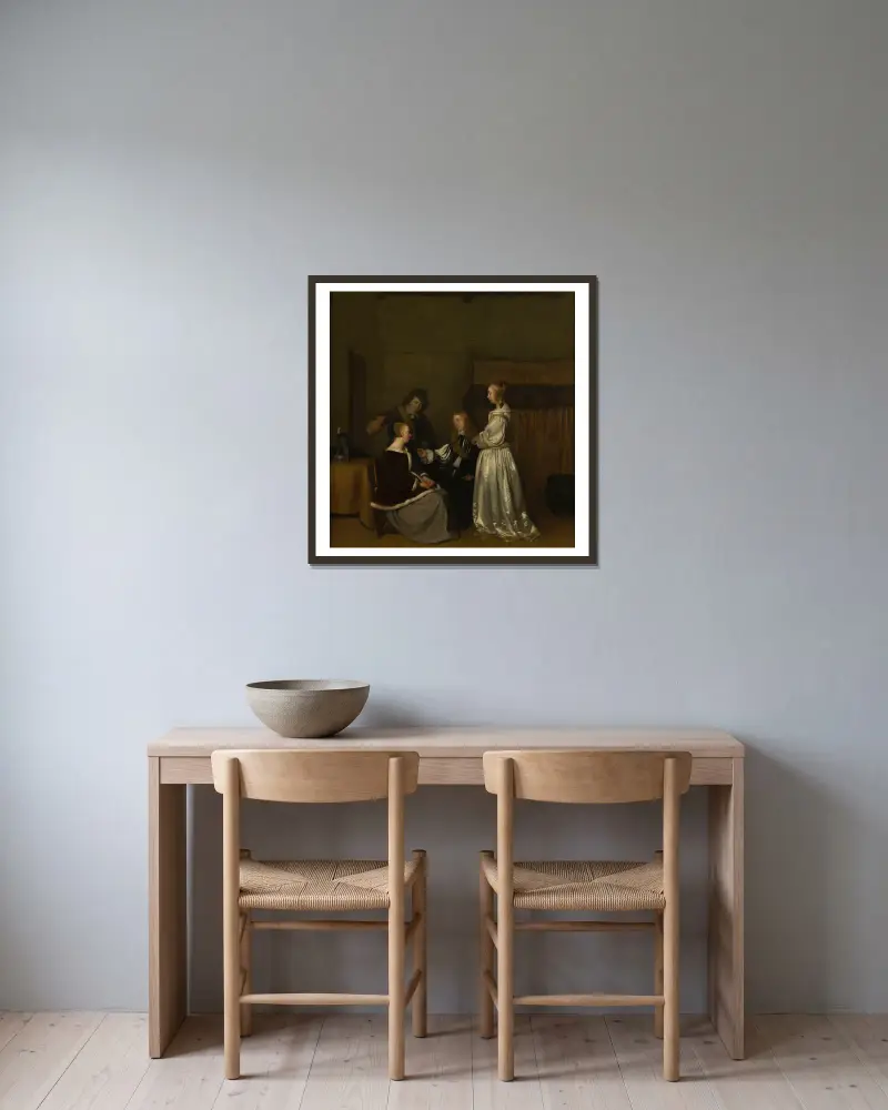 Rozmowa towarzyska, Gerard ter Borch w ramie na ścianie