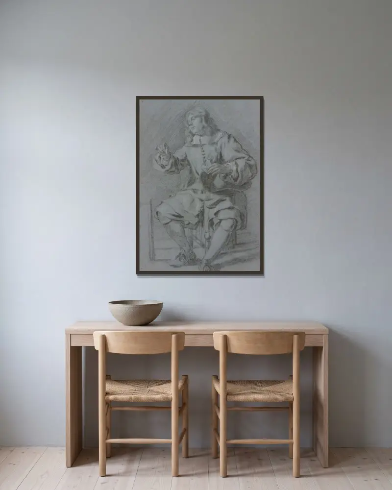 Ein Kartenspieler auf einem Stuhl sitzend av Gerard ter Borch inramad på en vägg