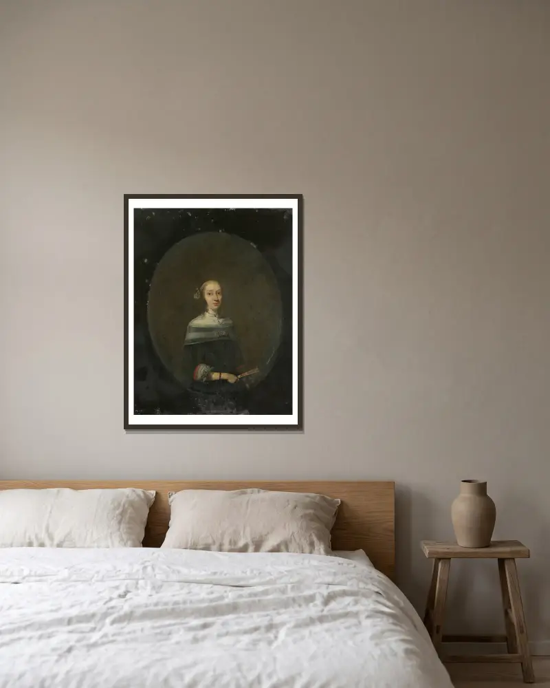 Porträtt av en kvinna, 1640 av Gerard ter Borch inramad på en vägg