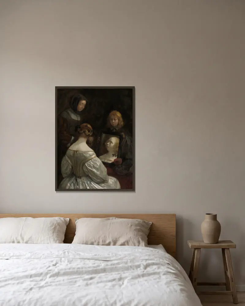 Žena u zrcadla, Gerard ter Borch v rámu na stěně