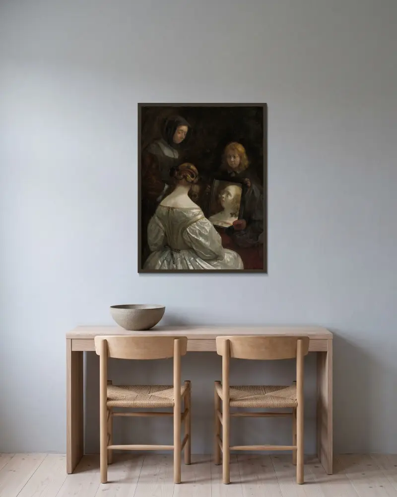 Žena u zrcadla, Gerard ter Borch v rámu na stěně