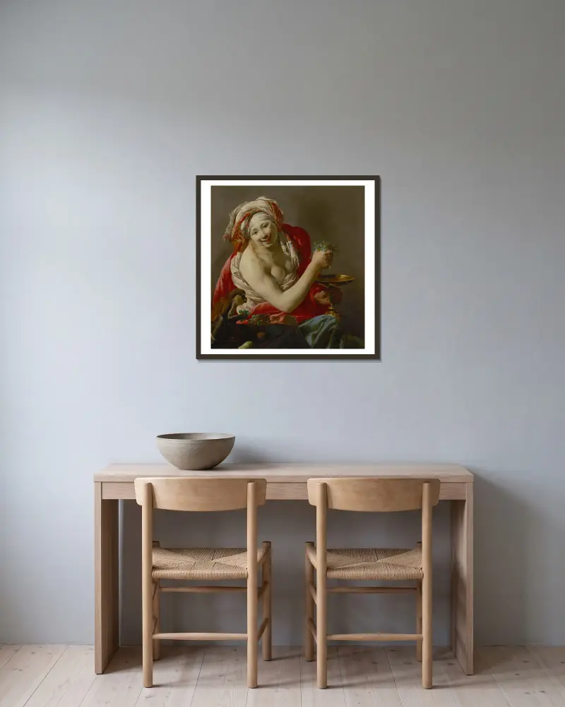 Bacchante With An Ape av Hendrick Ter Brugghen inramad på en vägg