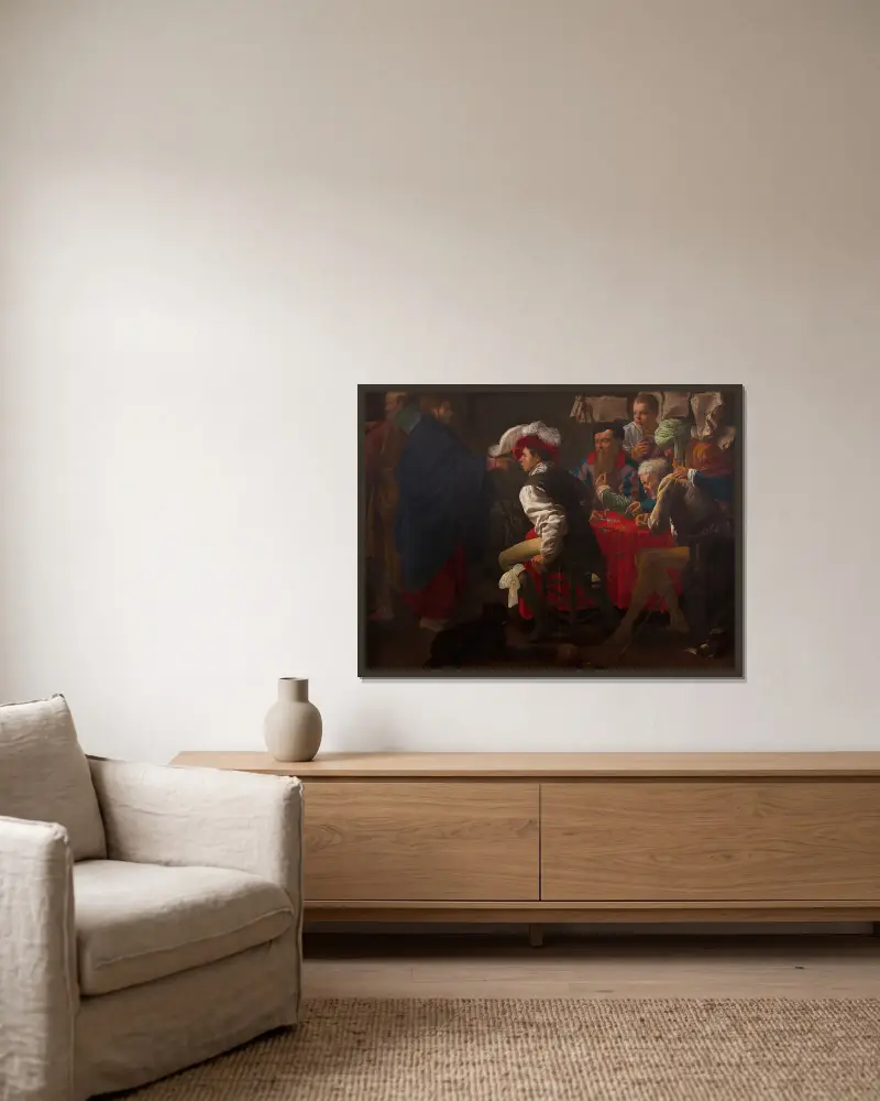 Matteus kallelse av Hendrick Ter Brugghen inramad på en vägg