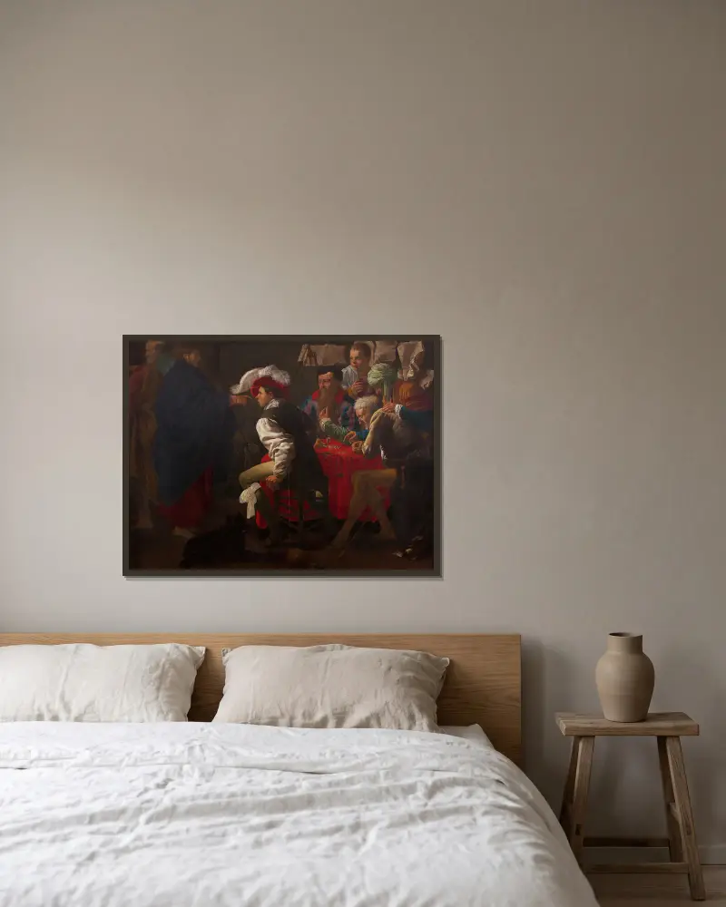Matteus kallelse av Hendrick Ter Brugghen inramad på en vägg