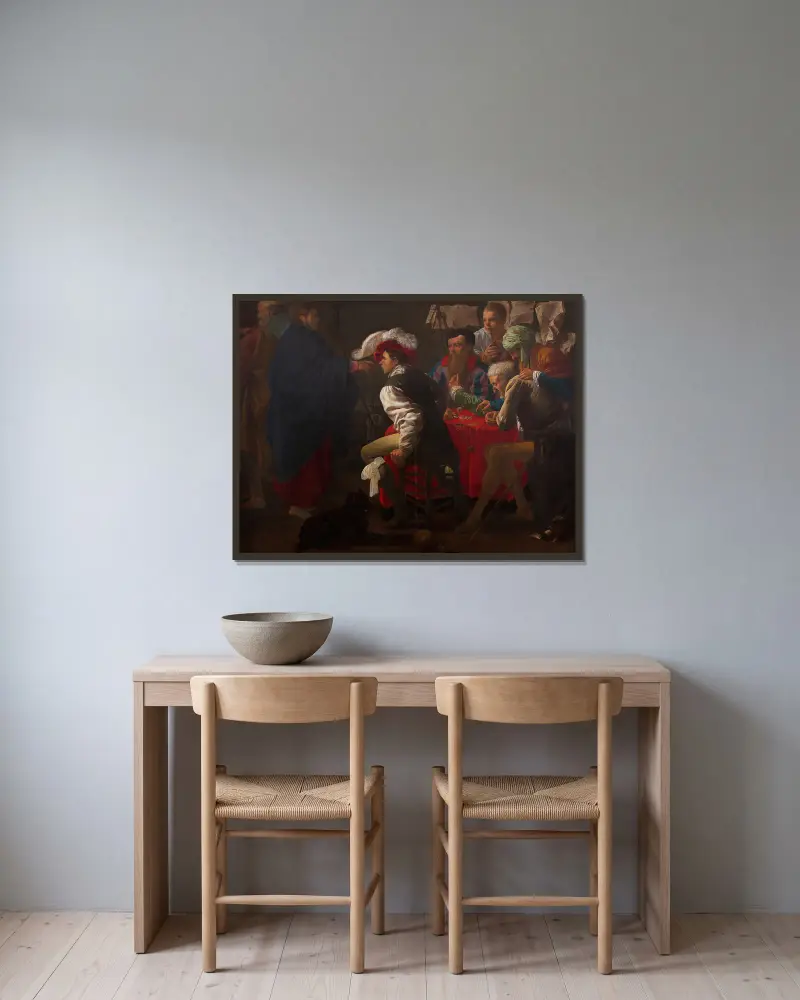 Matteus kallelse av Hendrick Ter Brugghen inramad på en vägg