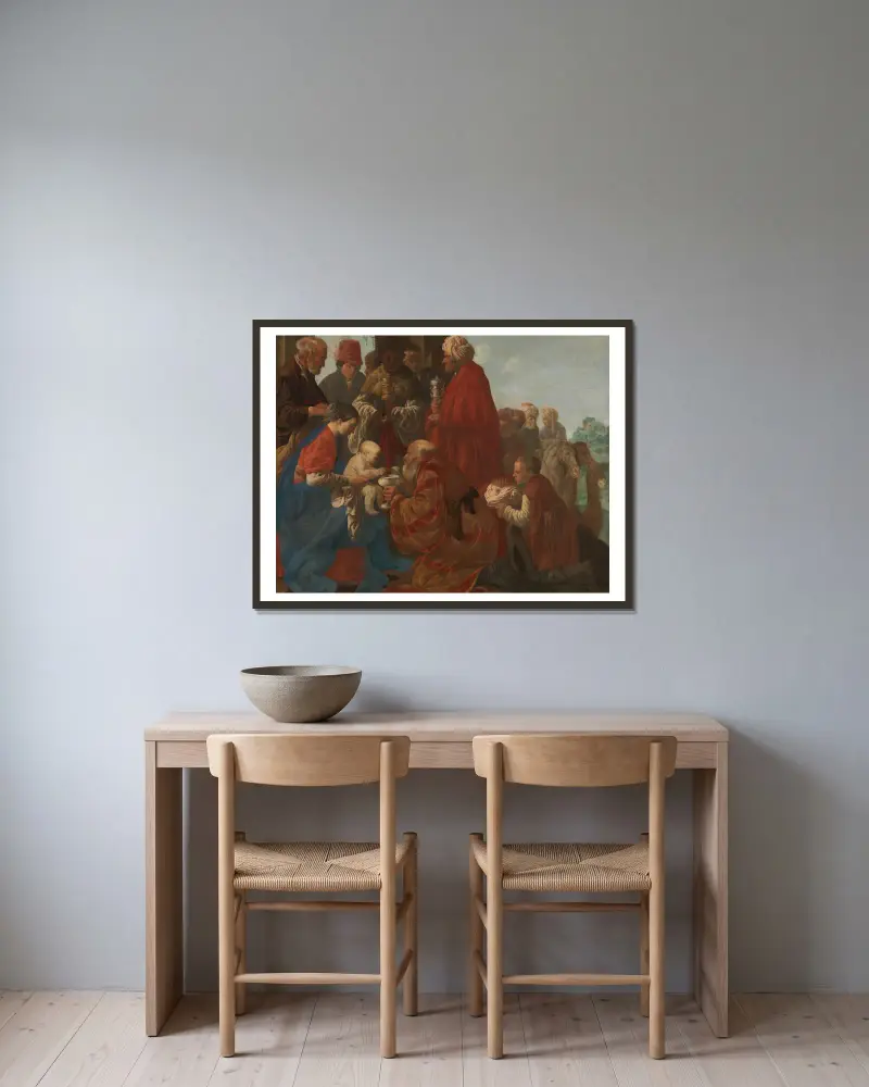 Anbetung der Könige von Hendrick Ter Brugghen gerahmt an einer Wand
