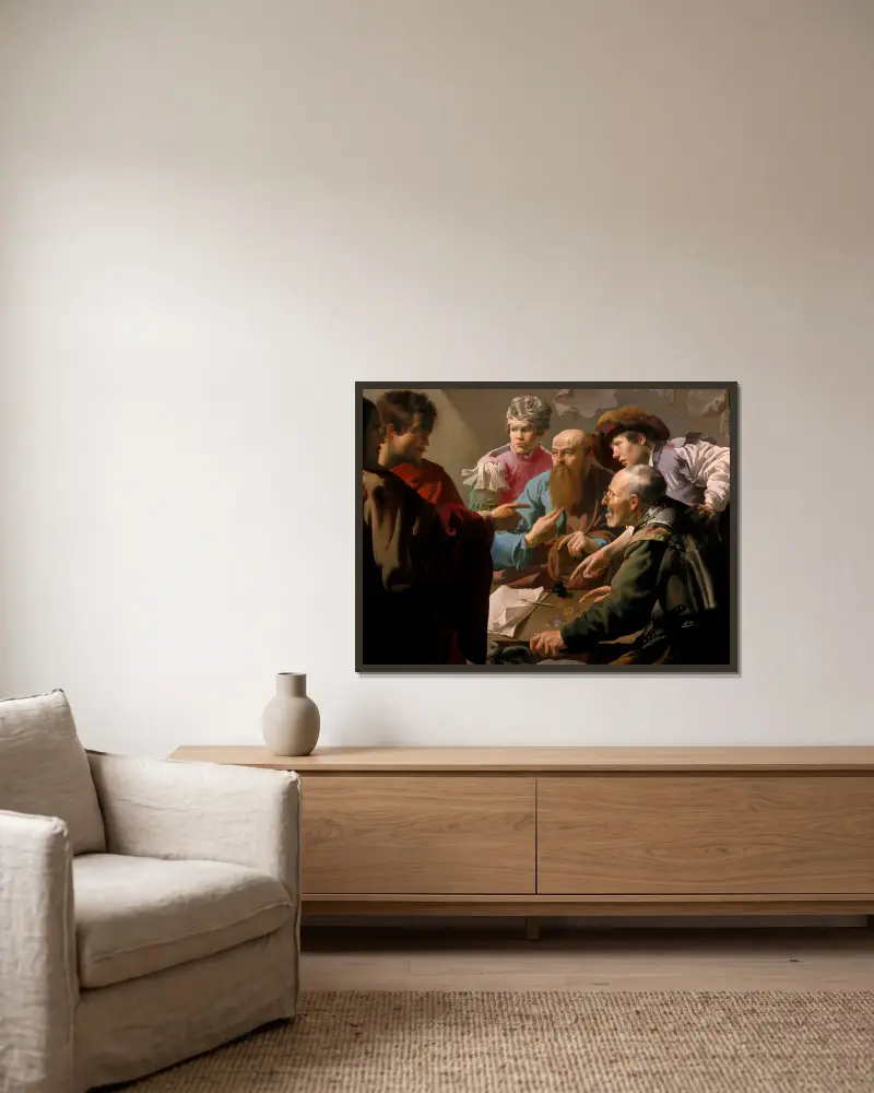 Die Berufung des Matthäus von Hendrick Ter Brugghen gerahmt an einer Wand