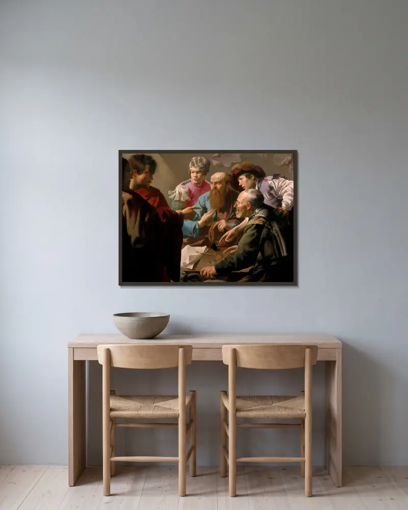 Die Berufung des Matthäus von Hendrick Ter Brugghen gerahmt an einer Wand