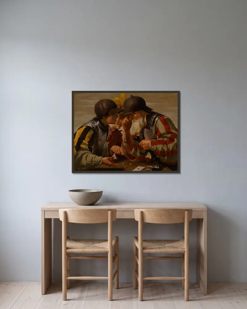The Gamblers av Hendrick Ter Brugghen inramad på en vägg