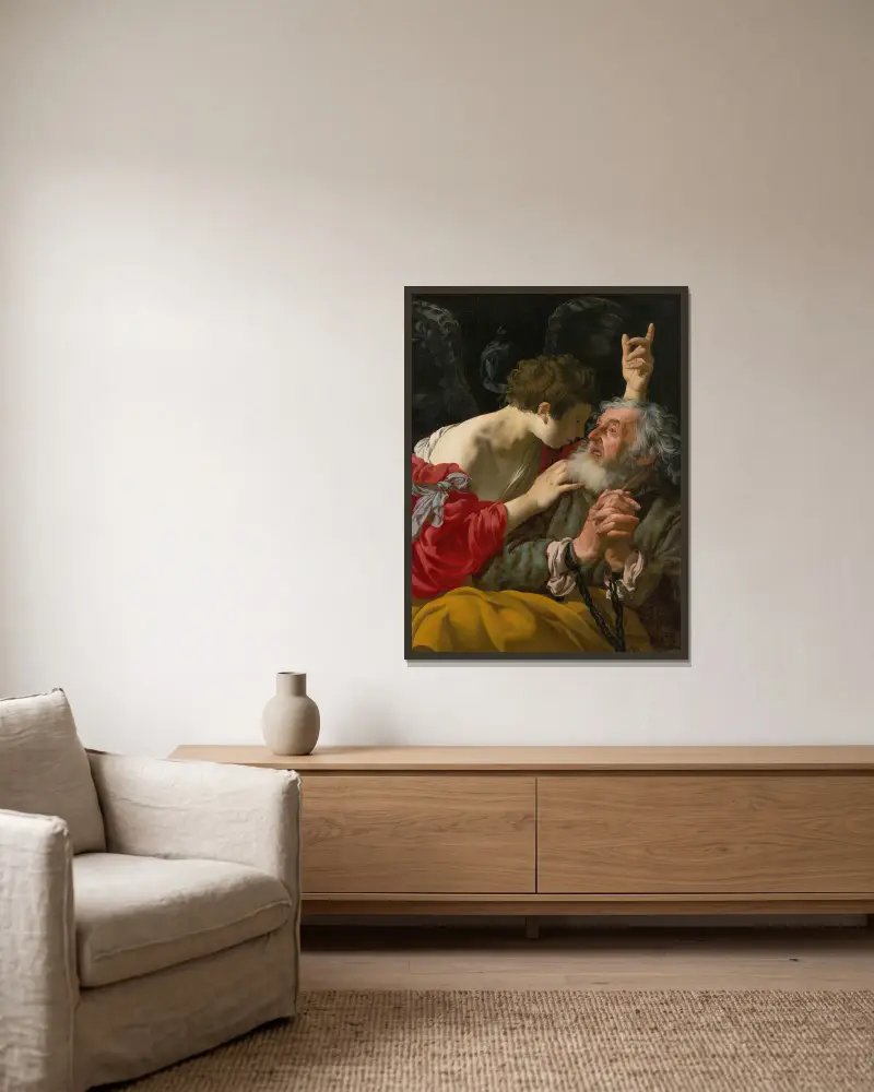 Die Befreiung des Petrus von Hendrick Ter Brugghen gerahmt an einer Wand