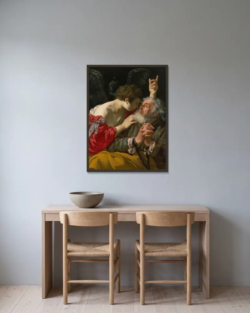 Die Befreiung des Petrus von Hendrick Ter Brugghen gerahmt an einer Wand