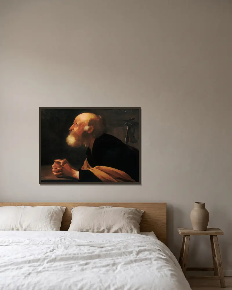 The Repentant Peter av Hendrick Ter Brugghen inramad på en vägg
