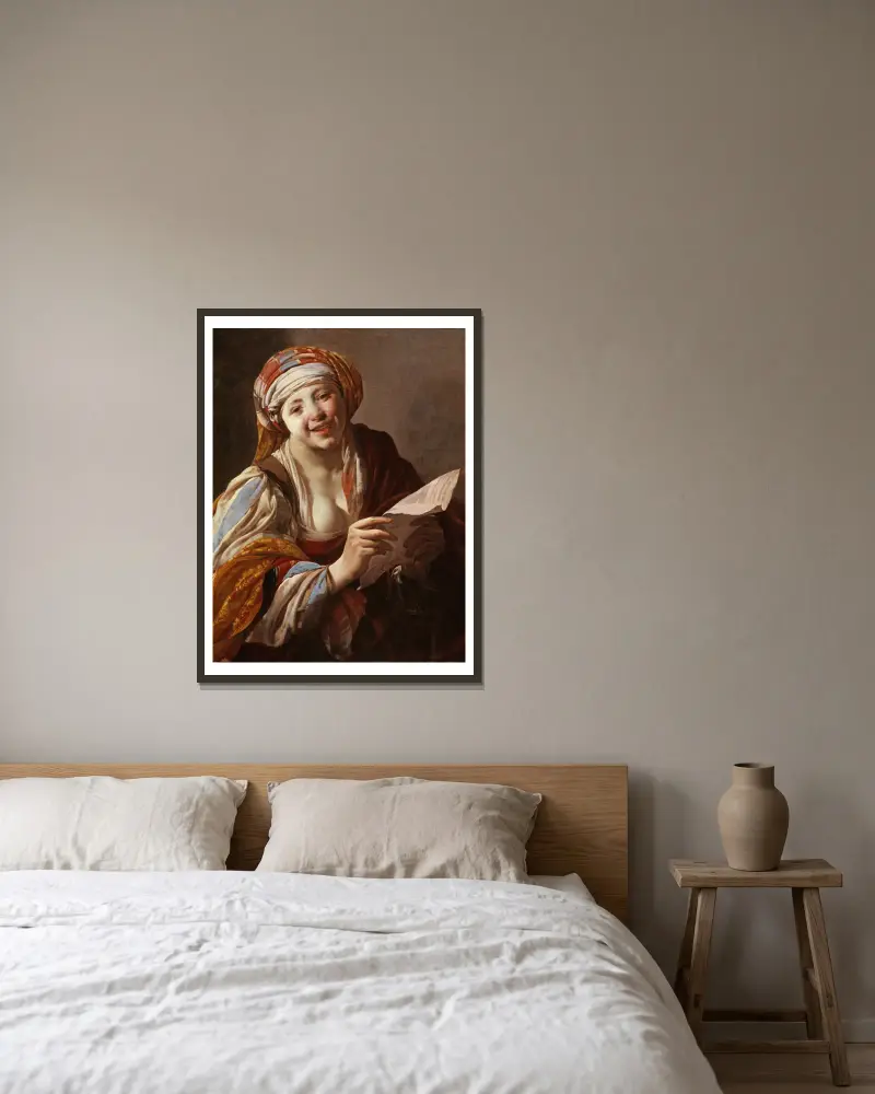 Young Woman with a Text Sheet av Hendrick Ter Brugghen inramad på en vägg