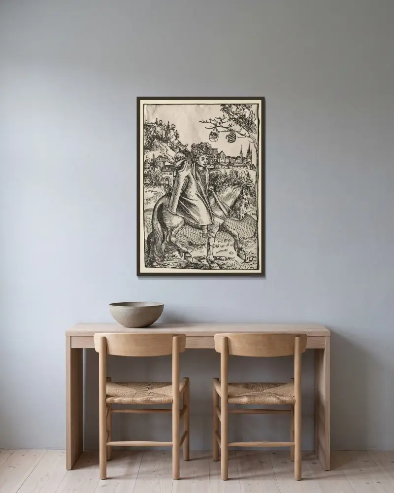 Knabe zu Pferd von Lucas Cranach the Elder gerahmt an einer Wand