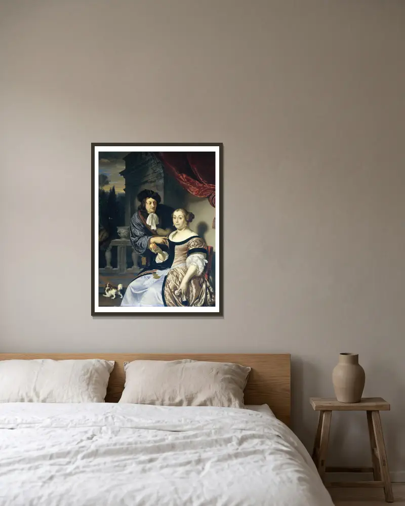 Ein Mann und eine Frau von Frans van Mieris the Elder gerahmt an einer Wand