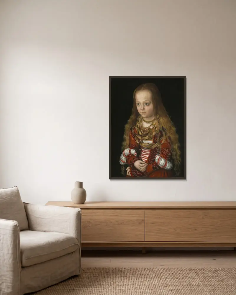 A Princess of Saxony av Lucas Cranach the Elder inramad på en vägg