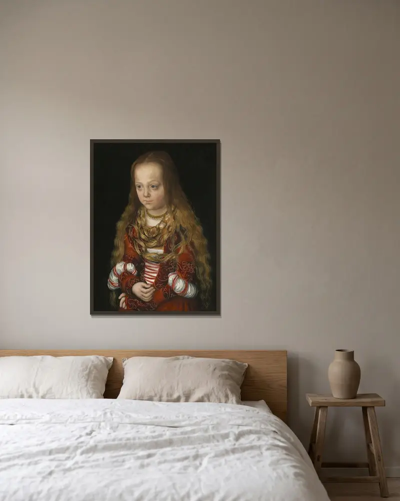 A Princess of Saxony av Lucas Cranach the Elder inramad på en vägg