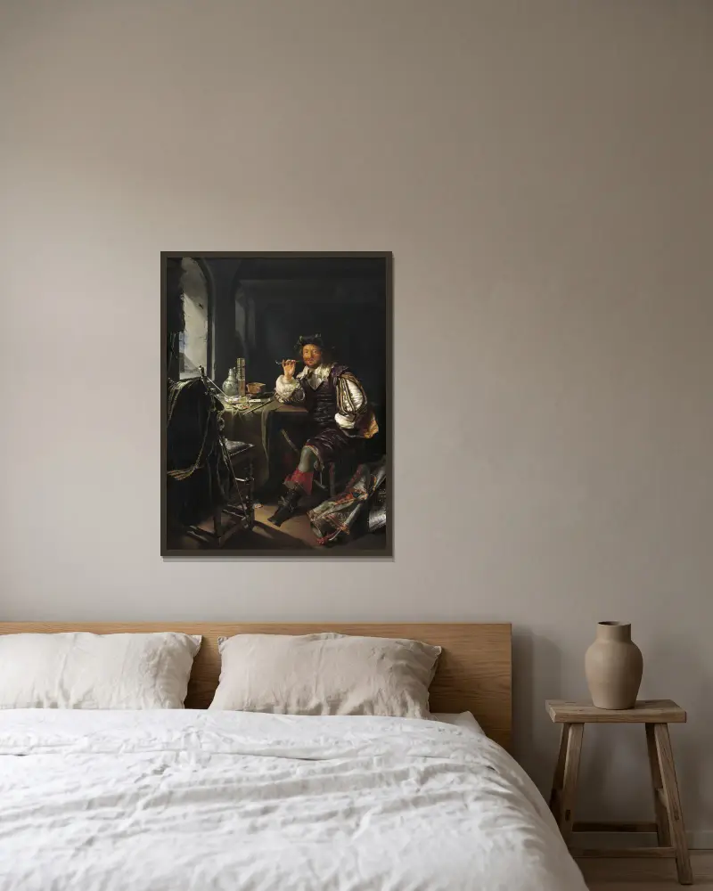 Żołnierz palący fajkę, Frans van Mieris the Elder w ramie na ścianie
