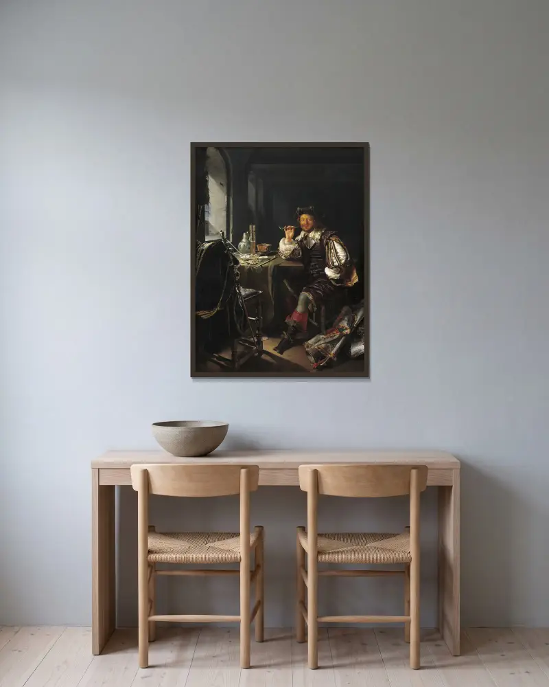 Żołnierz palący fajkę, Frans van Mieris the Elder w ramie na ścianie