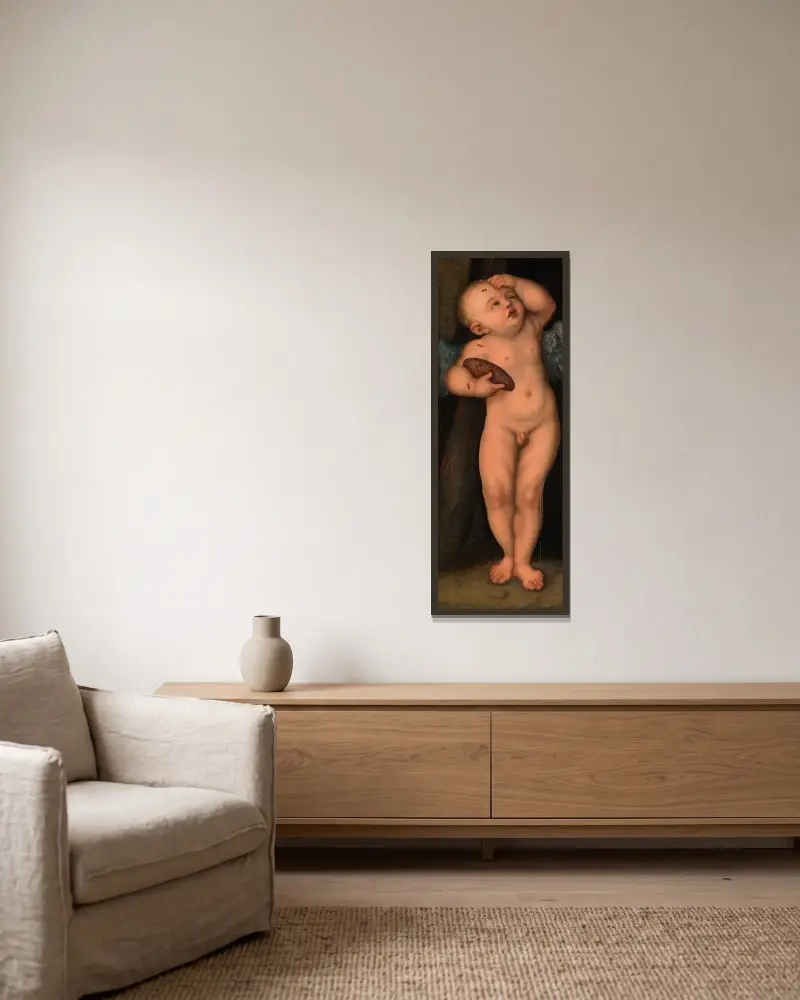 Amor als Honigdieb av Lucas Cranach the Elder inramad på en vägg