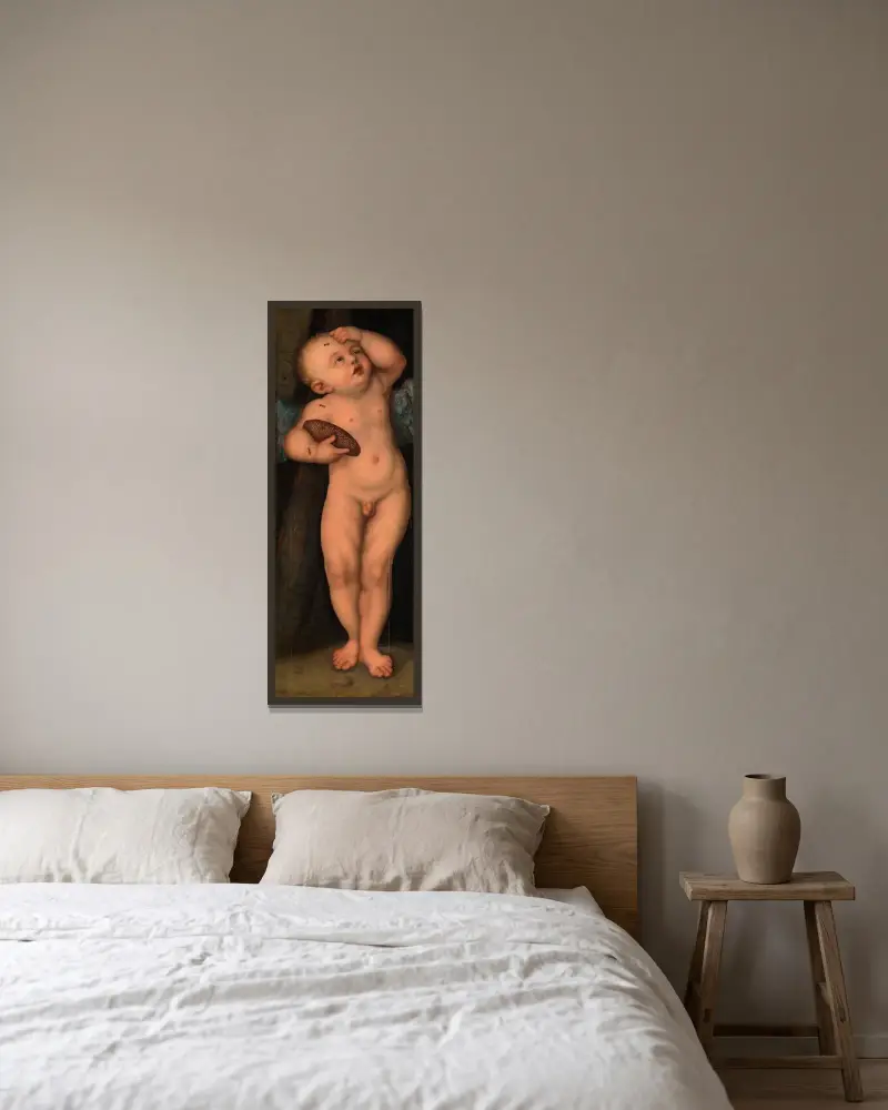 Amor als Honigdieb av Lucas Cranach the Elder inramad på en vägg