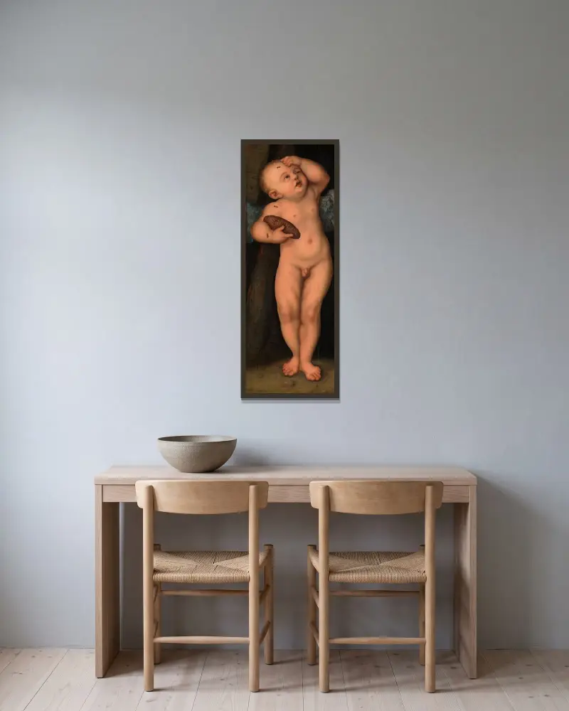 Amor als Honigdieb av Lucas Cranach the Elder inramad på en vägg