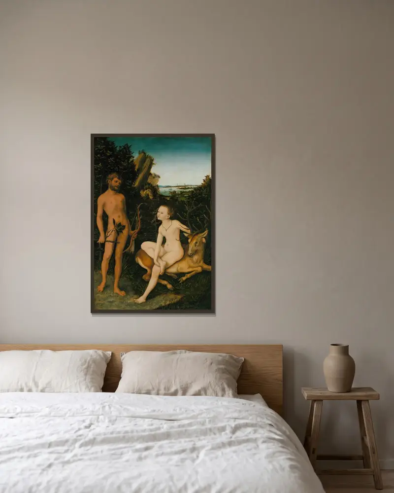 Apollo und Diana von Lucas Cranach the Elder gerahmt an einer Wand
