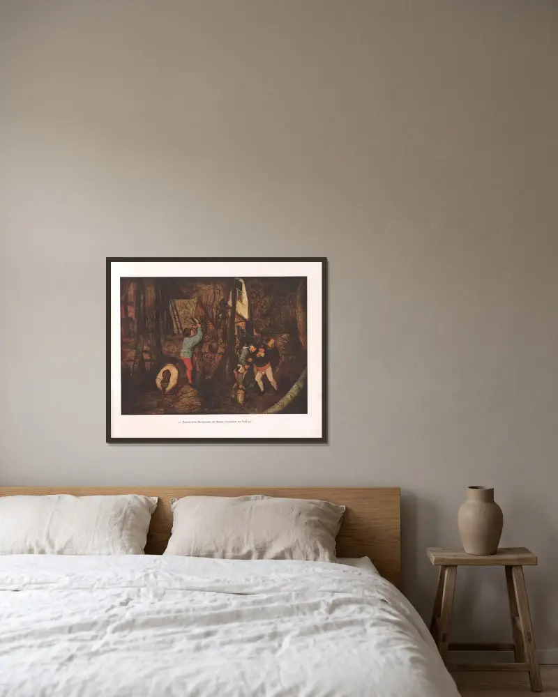 Bönder som beskär träd av Pieter Bruegel The Elder inramad på en vägg