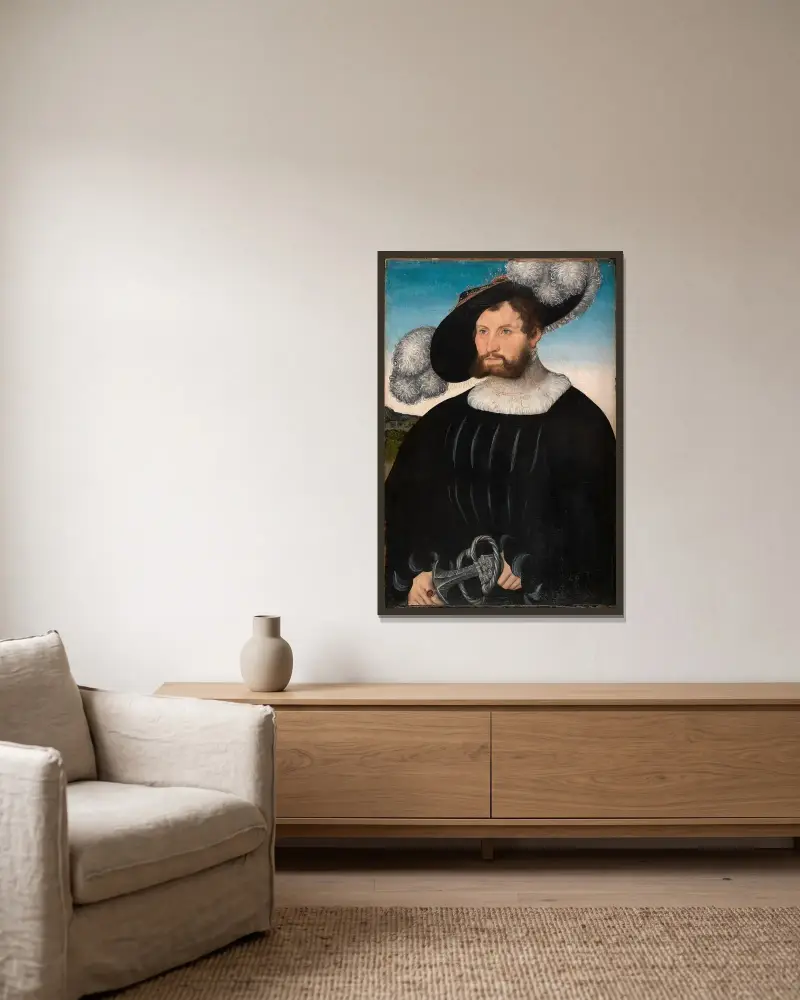 Bildnis des Herrn A. von Rechenberg von Lucas Cranach the Elder gerahmt an einer Wand