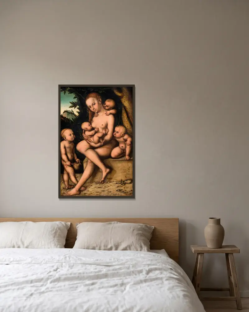 Caritas, 1535 von Lucas Cranach the Elder gerahmt an einer Wand