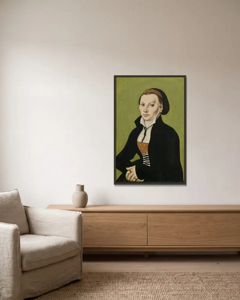 Catharina von Bora, Martin Luthers hustru av Lucas Cranach the Elder inramad på en vägg