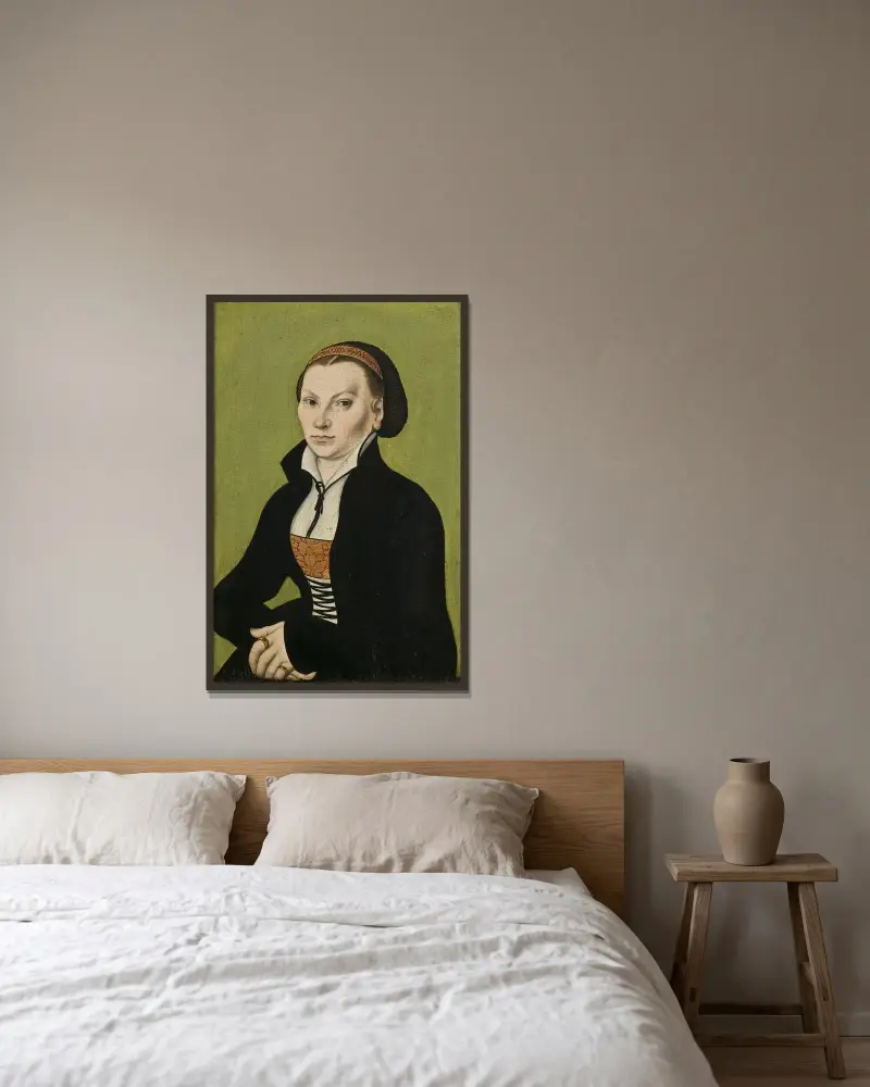 Catharina von Bora, Martin Luthers hustru av Lucas Cranach the Elder inramad på en vägg